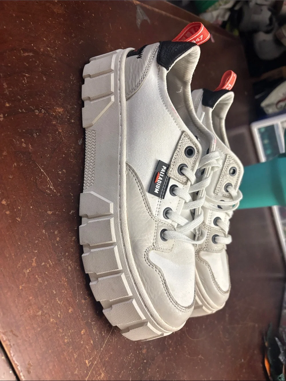 White palladium chunky sole 7 woman’s tennis shoes cloth leather walking preppy